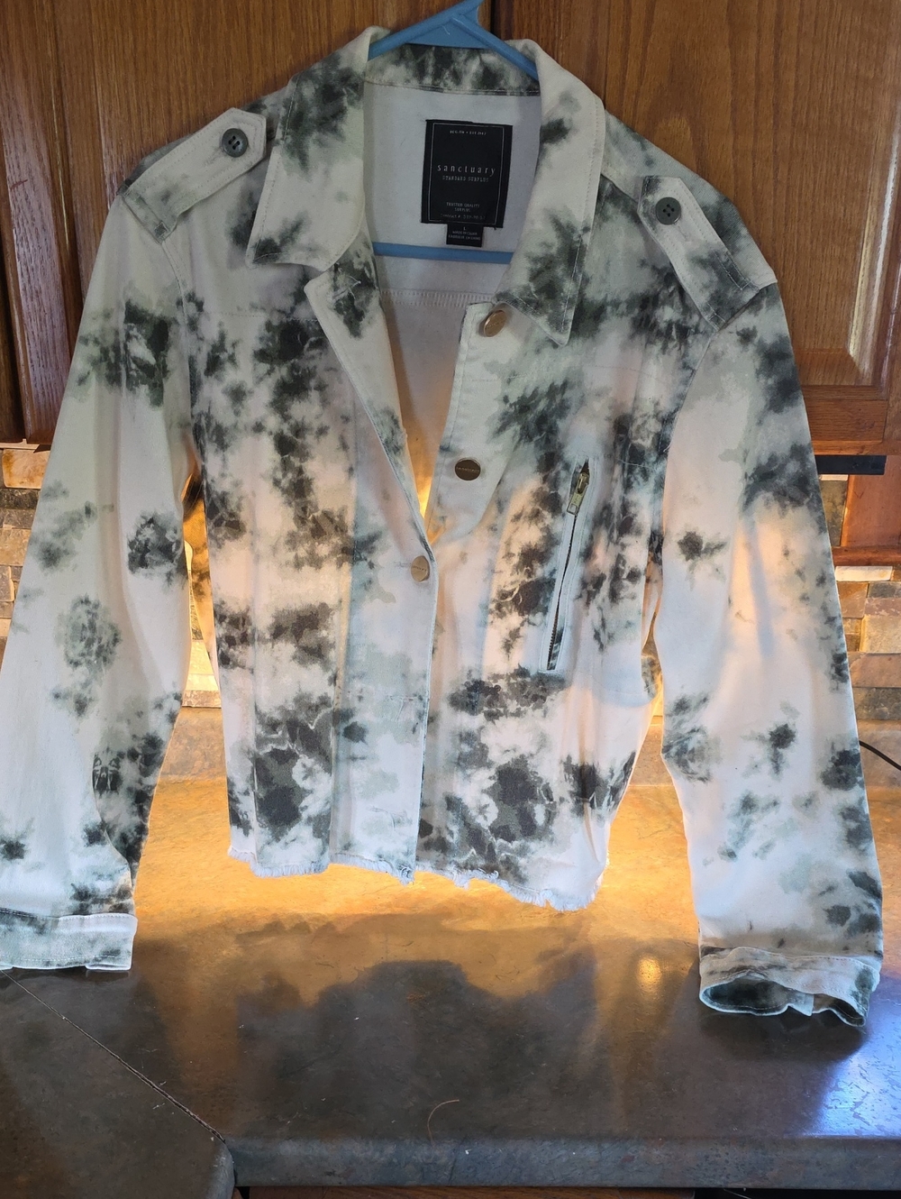 Sanctuary Tie-Dye Utility Jean Jacket in Green and White